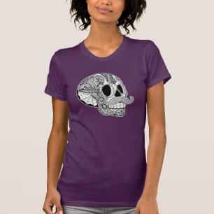 Ladies Moustache Sugar Skull Tee