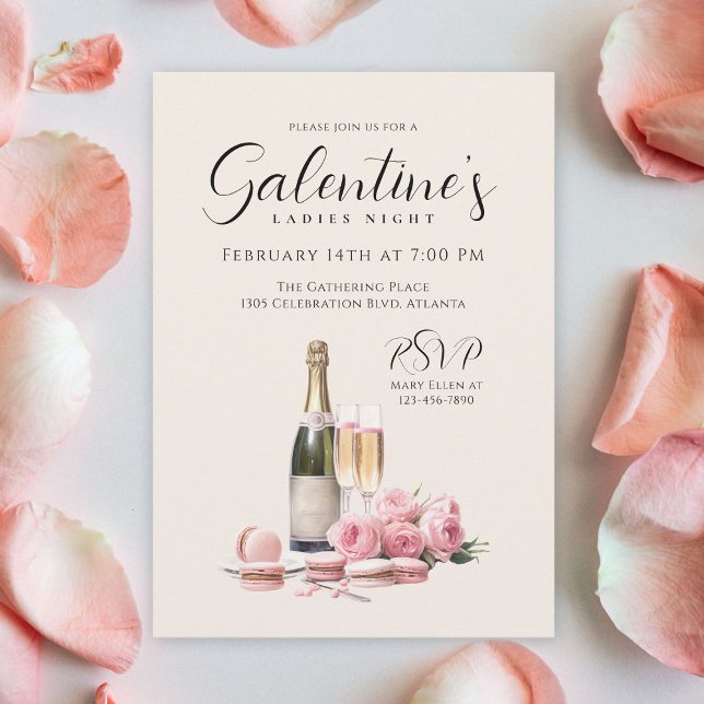 Ladies Night Galentine's Champagne and Roses Invitation (Creator Uploaded)