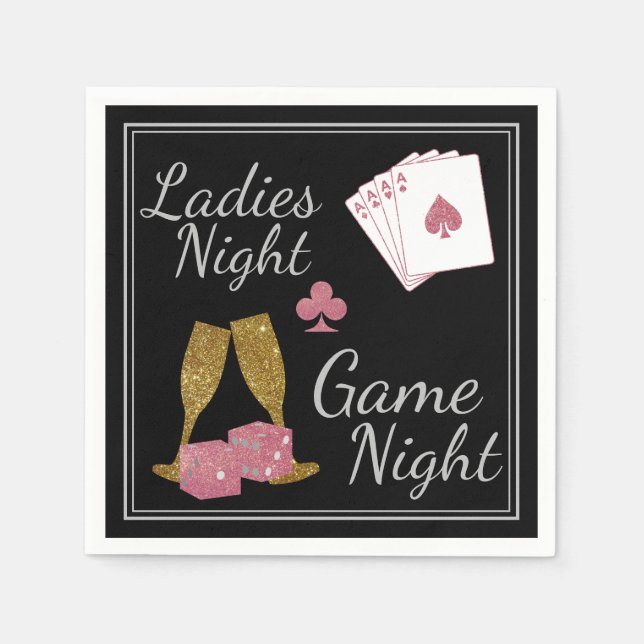 Ladies Night Game Night Gold and Pink Glitter Napkin (Front)