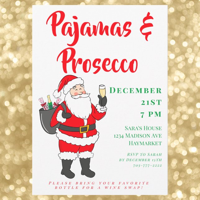 Ladies’ Night Pyjamas & Prosecco Party Santa Invitation (Creator Uploaded)