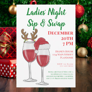 Ladies Night Sip & Swap Christmas Party Invitation
