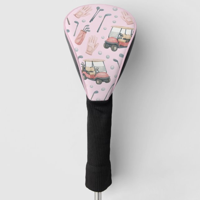 Ladies Pale Pink Golf Cart Pattern  Head Cover (Front)