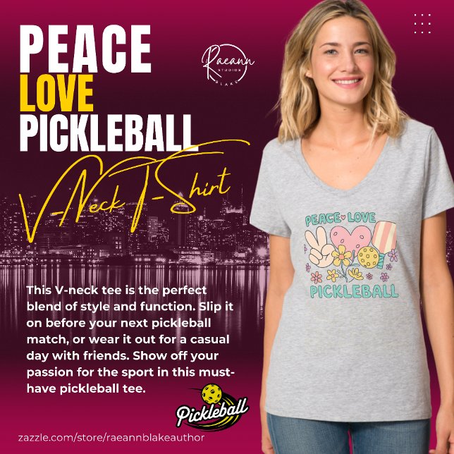 Ladies' Peace Love Pickleball V-Neck T-Shirt (Creator Uploaded)