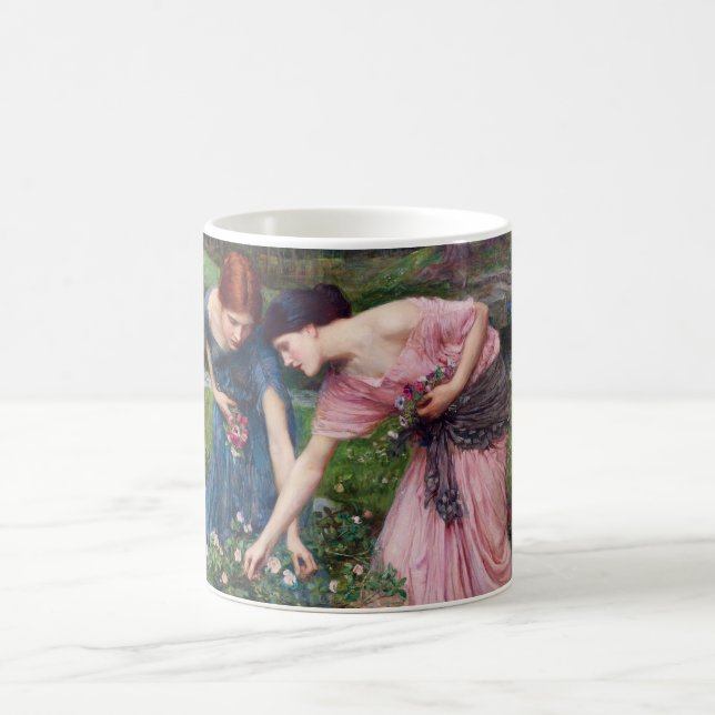 Ladies Picking Roses, John William Waterhouse Coffee Mug (Center)