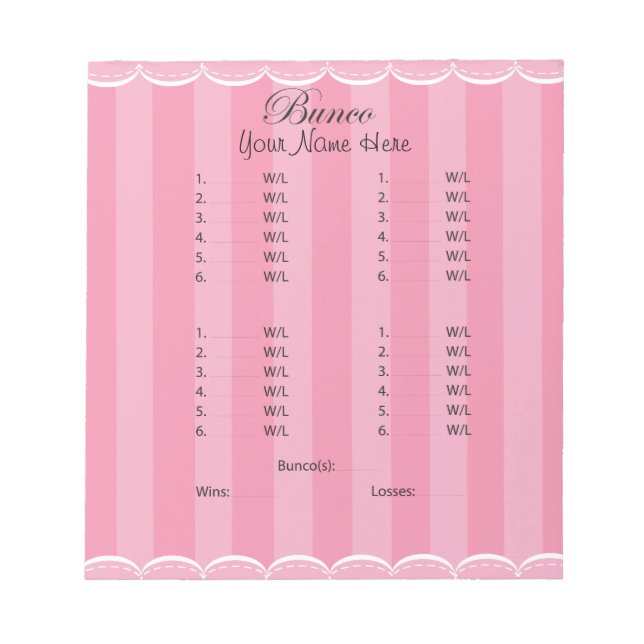 Ladies Pink Bunco Sheet Notepad (Front)