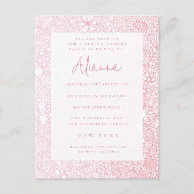 Ladies Pink Garden Scene Artist Illustrated Postcard (Front)