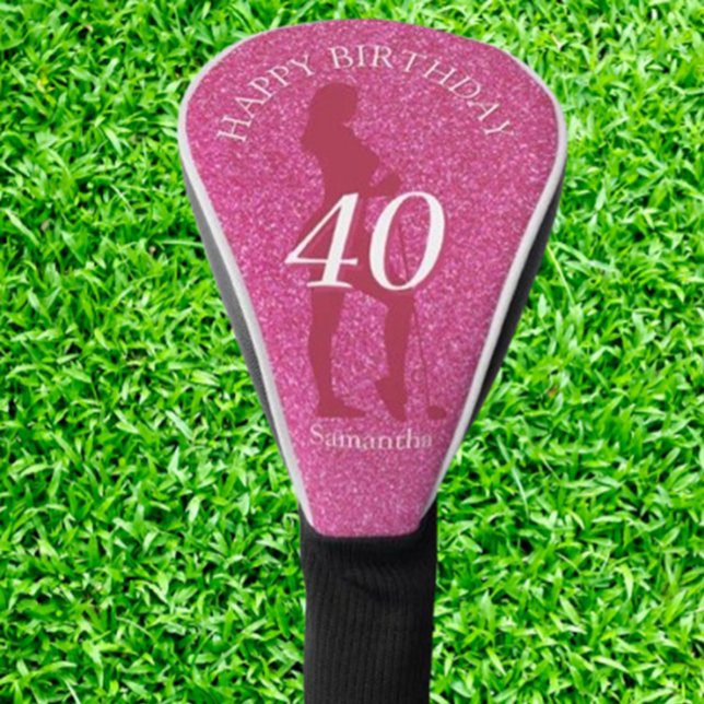 LADIES PINK GLITTER BIG BIRTHDAY GOLF HEAD COVER (Surprise the golf-loving ladies in your life with our pink glitter golf gifts! )