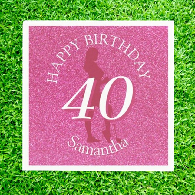 LADIES PINK GLITTER BIG BIRTHDAY NAPKIN (Celebrate in style with our pink glitter birthday golf gift! Perfect for the golf lover in your life)