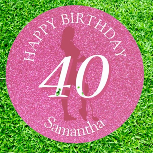 LADIES PINK GLITTER BIG BIRTHDAY ROUND PAPER COASTER (Surprise the golfer in your life with a unique pink glitter coaster!)