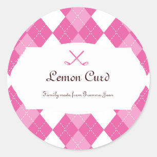 Ladies Pink Golf Argyle Classic Round Sticker