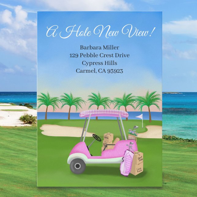 Ladies Pink Golf Cart Moving Boxes Beach Golf  Announcement (Creator Uploaded)