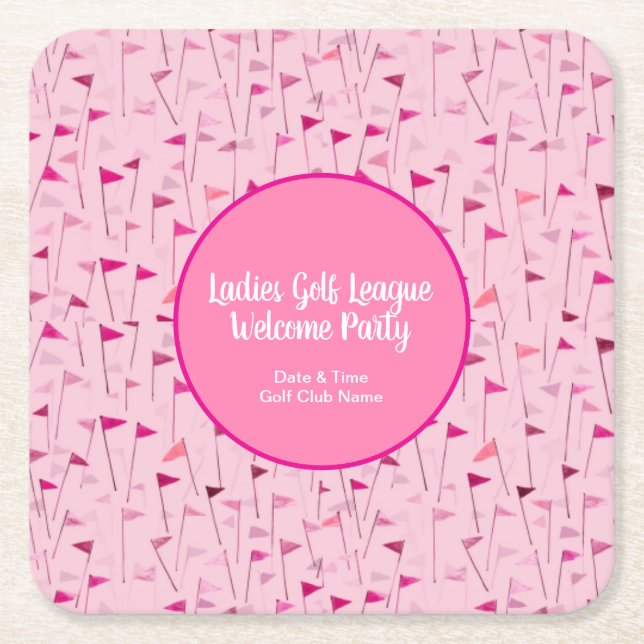 Ladies Pink Golf Flag Party Coaster (Front)