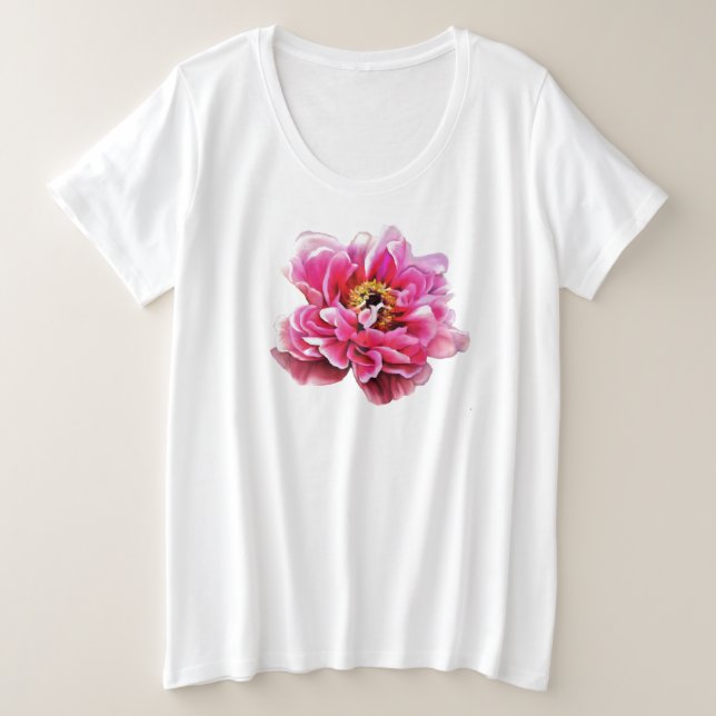 Ladies Plus Size Tee Pink Peony (Design Front)