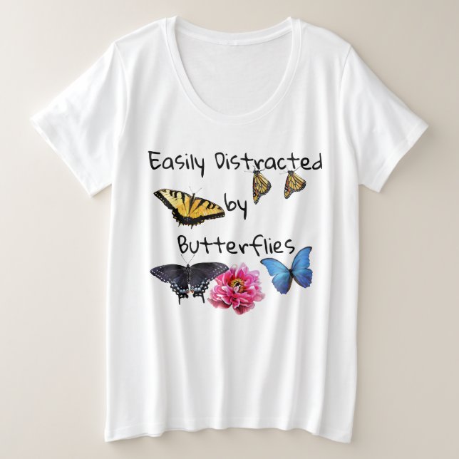 Ladies Plus Size Tee Shirt Easily Distracted (Design Front)