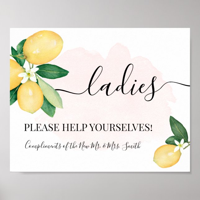 Ladies Powder Room Wedding Reception Lemons Pink Poster (Front)