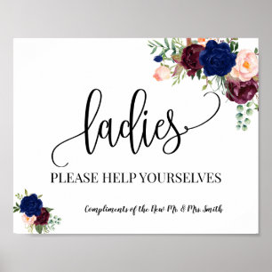 Ladies powder room wedding reception navy sign