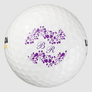 Ladies Purple Floral Monogram Golf Balls