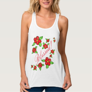 Ladies Red Floral Blessed Tank-Top Singlet