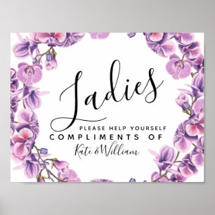 ladies restroom sign - toiletries basket purple