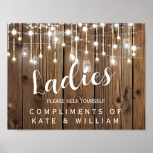 ladies restroom sign - toiletries basket rustic