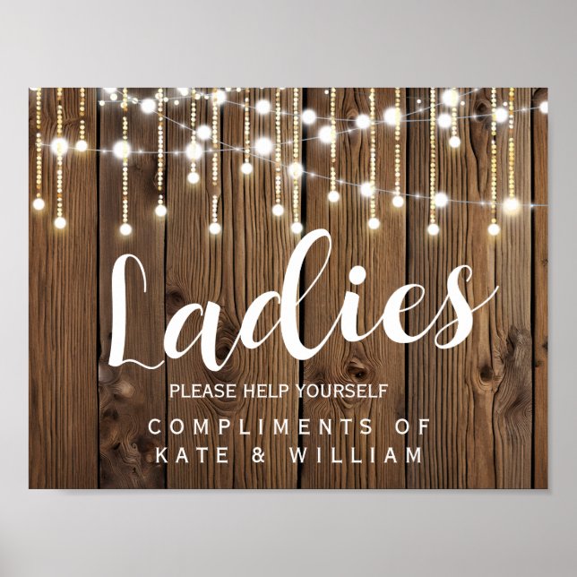ladies restroom sign - toiletries basket rustic (Front)