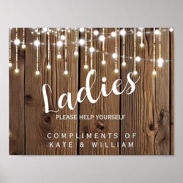ladies restroom sign - toiletries basket rustic (Front)