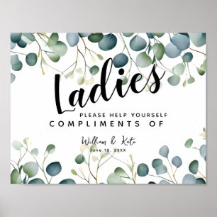 ladies restroom toiletry essentials eucalyptus  poster