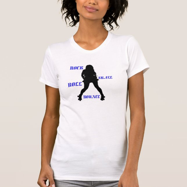 Ladies Rock Skate Roll Bounce T-Shirt - Blue (Front)