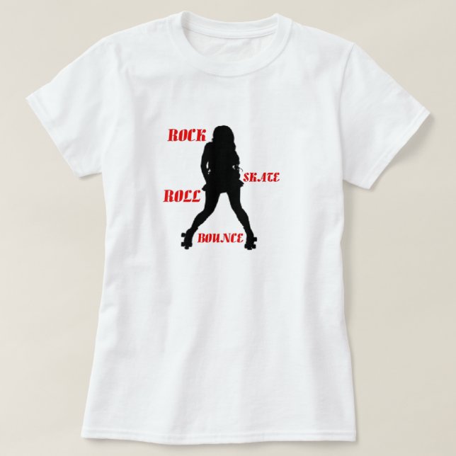 Ladies Rock Skate Roll Bounce T-Shirt - Red (Design Front)