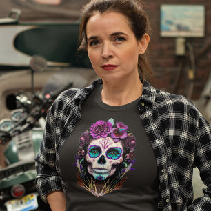 Ladies Skull T-Shirt - Purple Deep Colours Abstrac