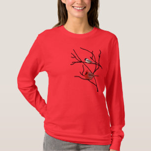 Ladies T Shirt Cardinal & Chickadee on a Branch