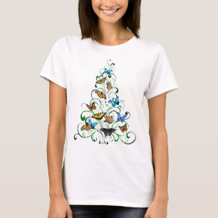 Ladies Tee Butterfly Christmas Tree