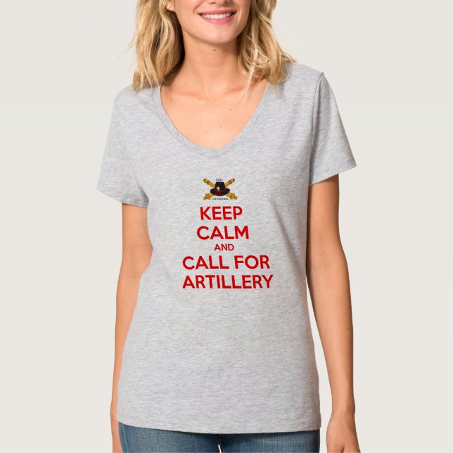 Ladies V-Neck Keep Calm Red Letter Logo T-Shirt (Front)