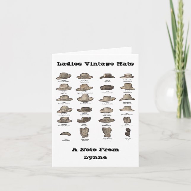 Ladies Vintage Hat Personalised note card (Front)