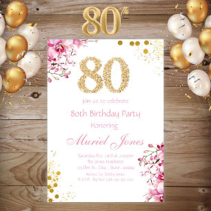 Ladies Woman Floral 80th Birthday   Invitation