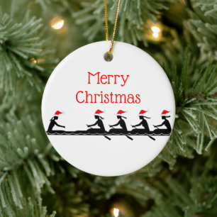 Ladies Women Santa Hat Rowing Rowers Crew Team #4 Ceramic Tree Decoration