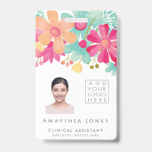 Ladies Womens Floral Identification Plastic I.D ID Badge (Front)