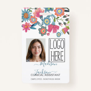 Ladies womens floral identification plastic id ID badge
