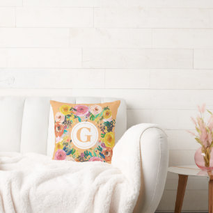 Ladies Womens Letter Floral Wreath Cushion Pillow