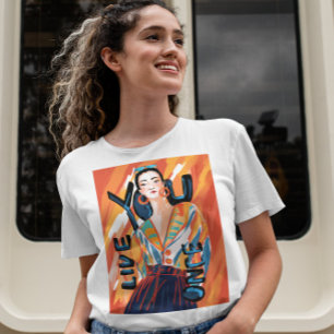 Ladies You Live Once Orange Blue Printed Graphic  T-Shirt