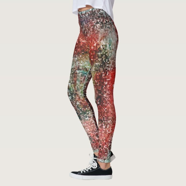 Ladrilho vermelho manchado com tinta spray leggings (Left)