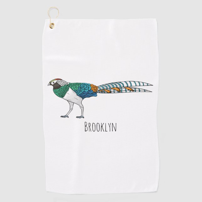 Lady amherst's pheasant bird cartoon illustration  golf towel (Front)