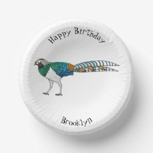 Lady amherst's pheasant bird cartoon illustration  paper plate