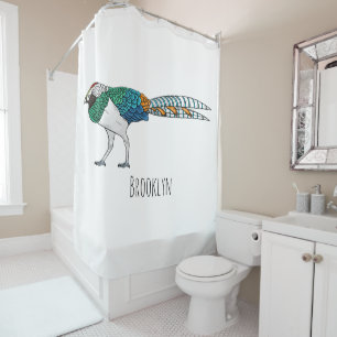 Lady amherst's pheasant bird cartoon illustration shower curtain