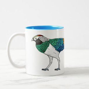 Lady amherst's pheasant bird cartoon illustration Two-Tone coffee mug