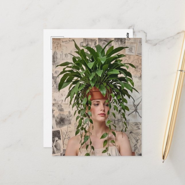  Lady and A Houseplant on her head  Postcard (Front/Back In Situ)
