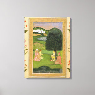 Lady and attendant listening to music at sunset, f canvas print