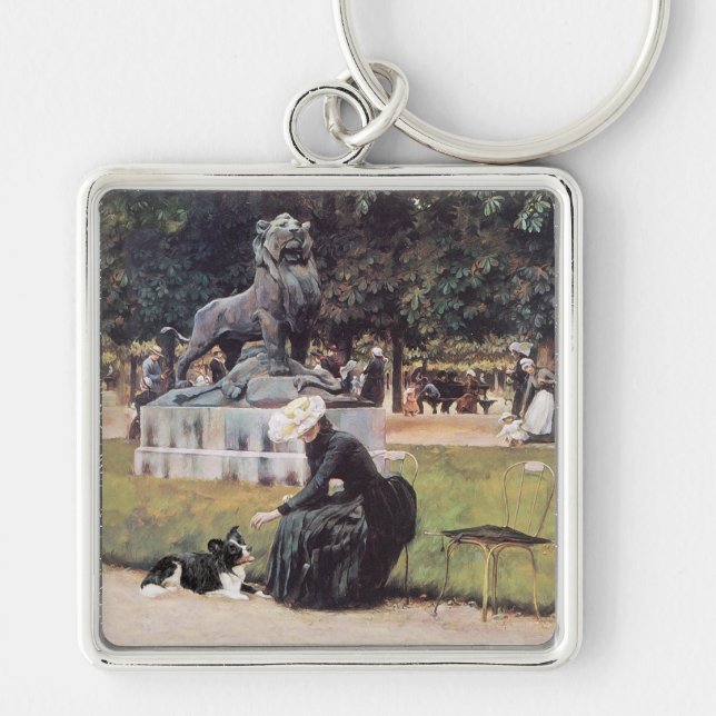 Lady and Border Collie in Park Key Ring (Front)