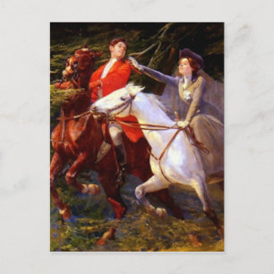 Lady and Gentleman Riding Horses Romantic Love Postcard