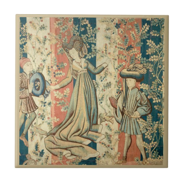 Lady and Gentlemen Mediaeval Middle Ages  Tile (Front)